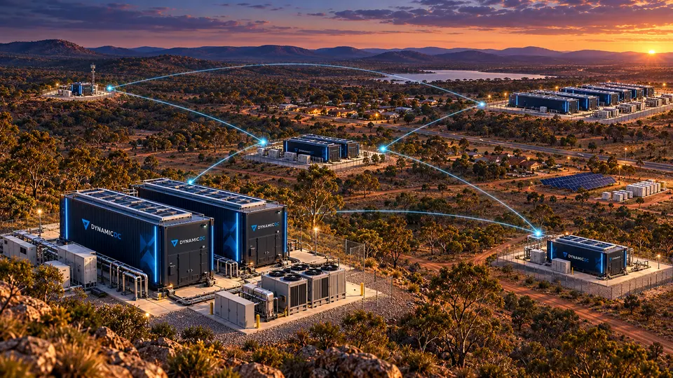 Illustrative distributed compute fabric: local pods and regional nodes interconnected with a larger AI and cloud capacity hub